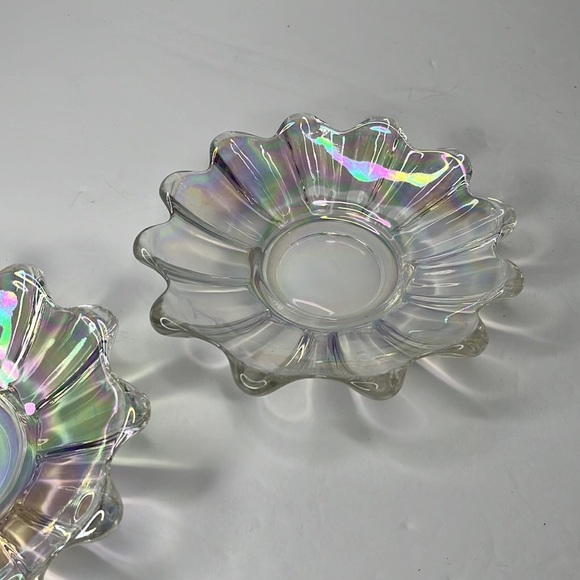 Vintage Federal Glass Iridescent Carnival Glass Bowl Lot of 2 Trinket Dish 1.75” - Picture 8 of 12